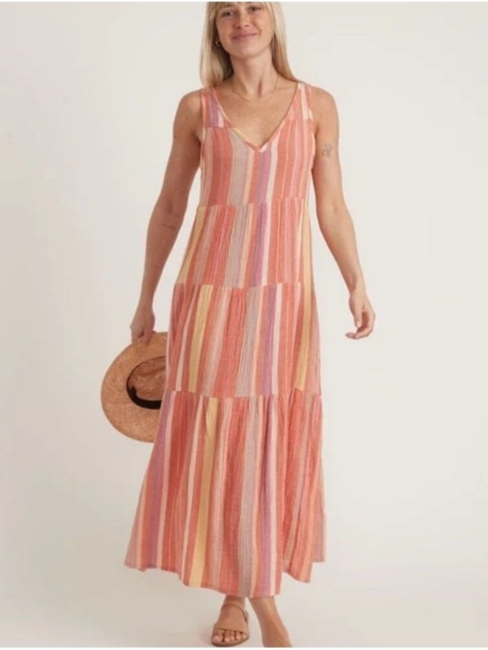 Marine Layer Women’s Corinne Tiered Maxi Dress Size Small 100% cotton